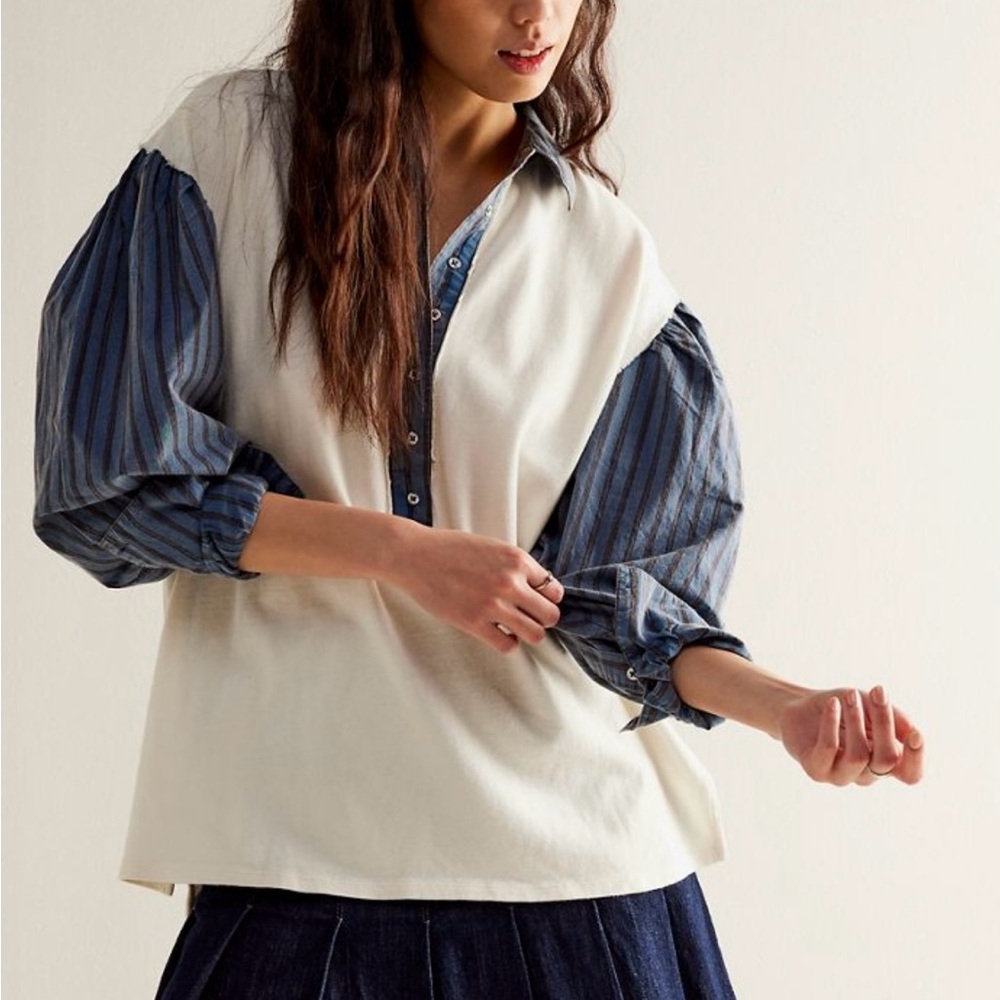 NWT Free People We The Free First Class Tee Medium oversized Long sleeve ivory